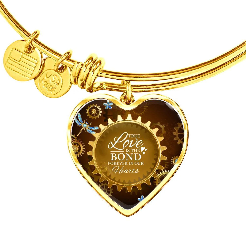 True Love Personalized Engraved Gold Heart Bangle Bracelet Custom Name Date